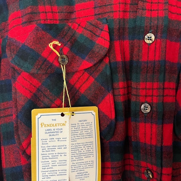 60's Pendleton Red & Green Plaid Wool Button Up Shirt - Picture 4 of 10